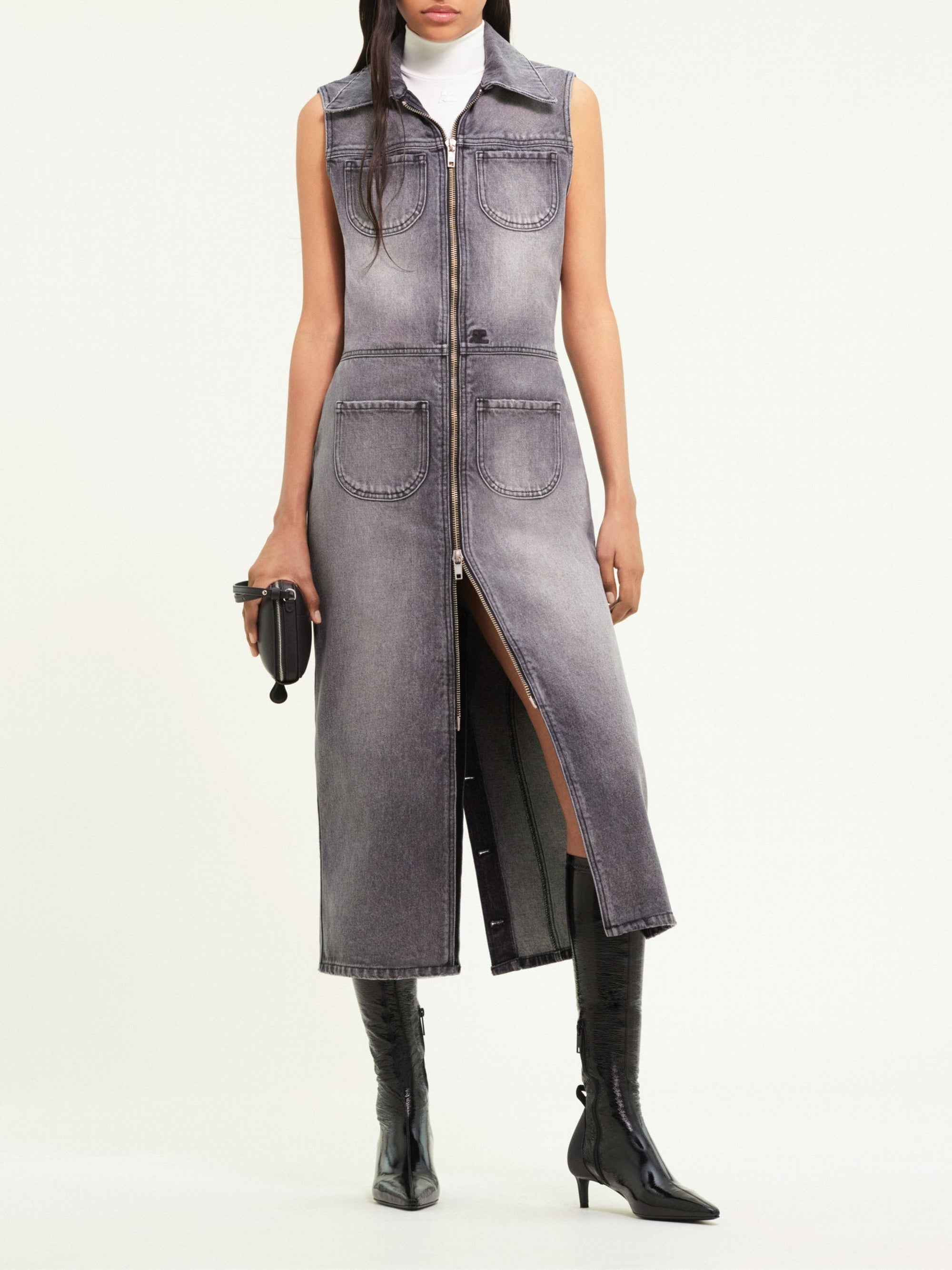 3pcs RELIQUAT 250€ / Robe à double poche en denim - Stonewashed grey
