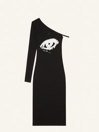 LONG DRESS ONE SLEEVE CONTRAST PRINT-M