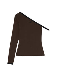 Top à une manche asymétrique en jersey - Coffee & Black
