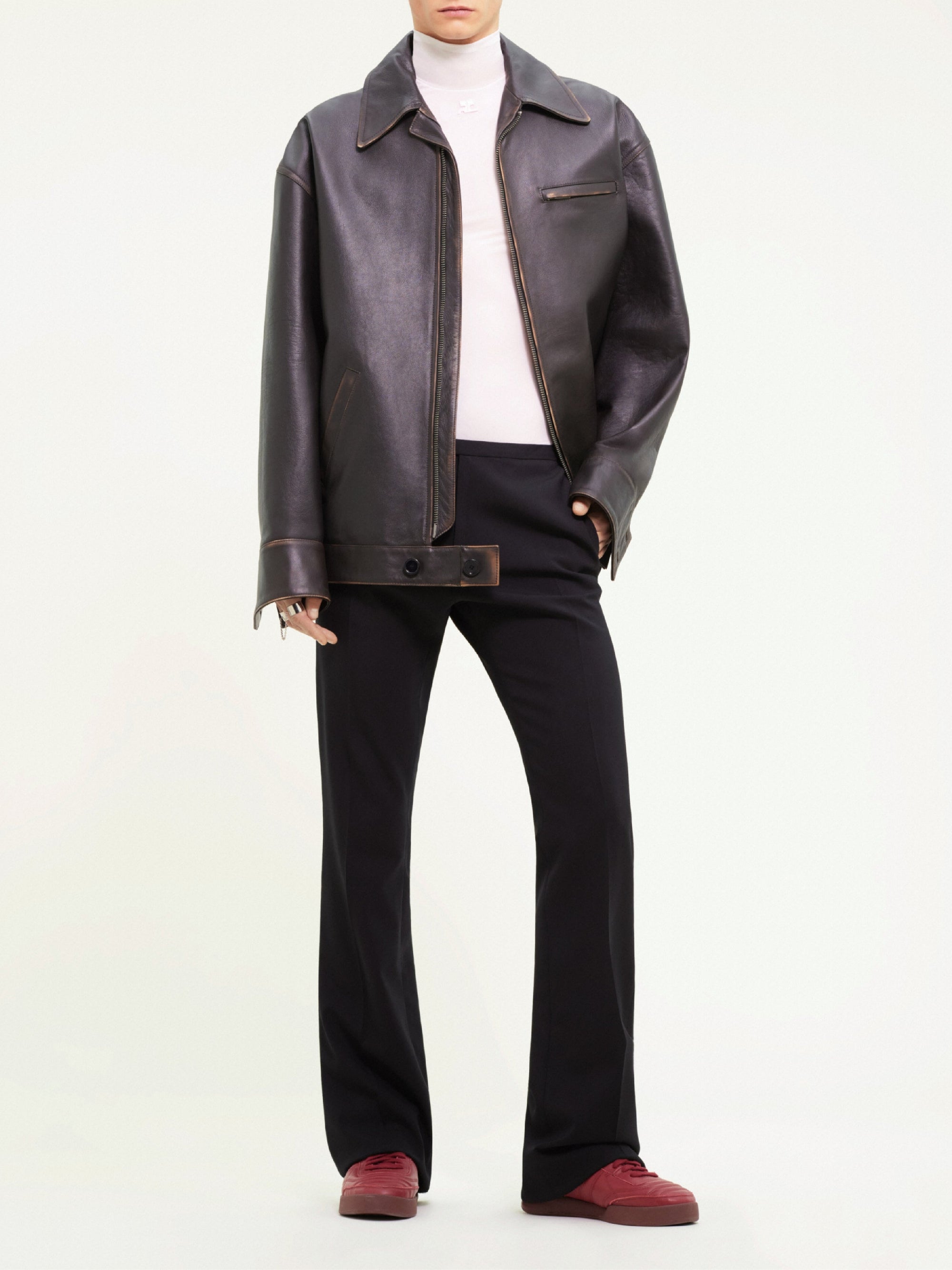2pcs NEW / BLOUSON EN CUIR EFFET USÉ  - Chocolate black