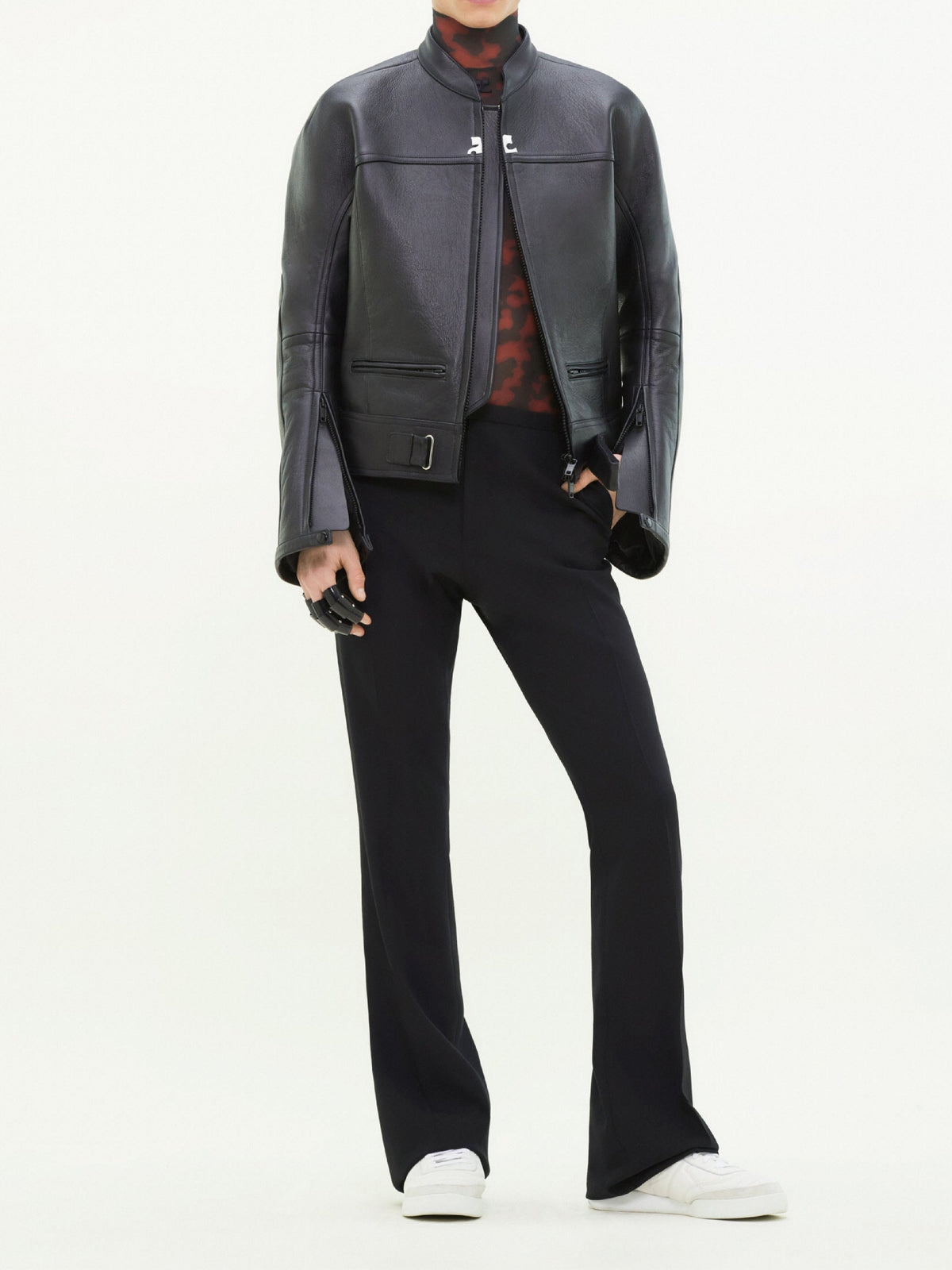 Blouson Biker avec manches zippées en cuir - Black