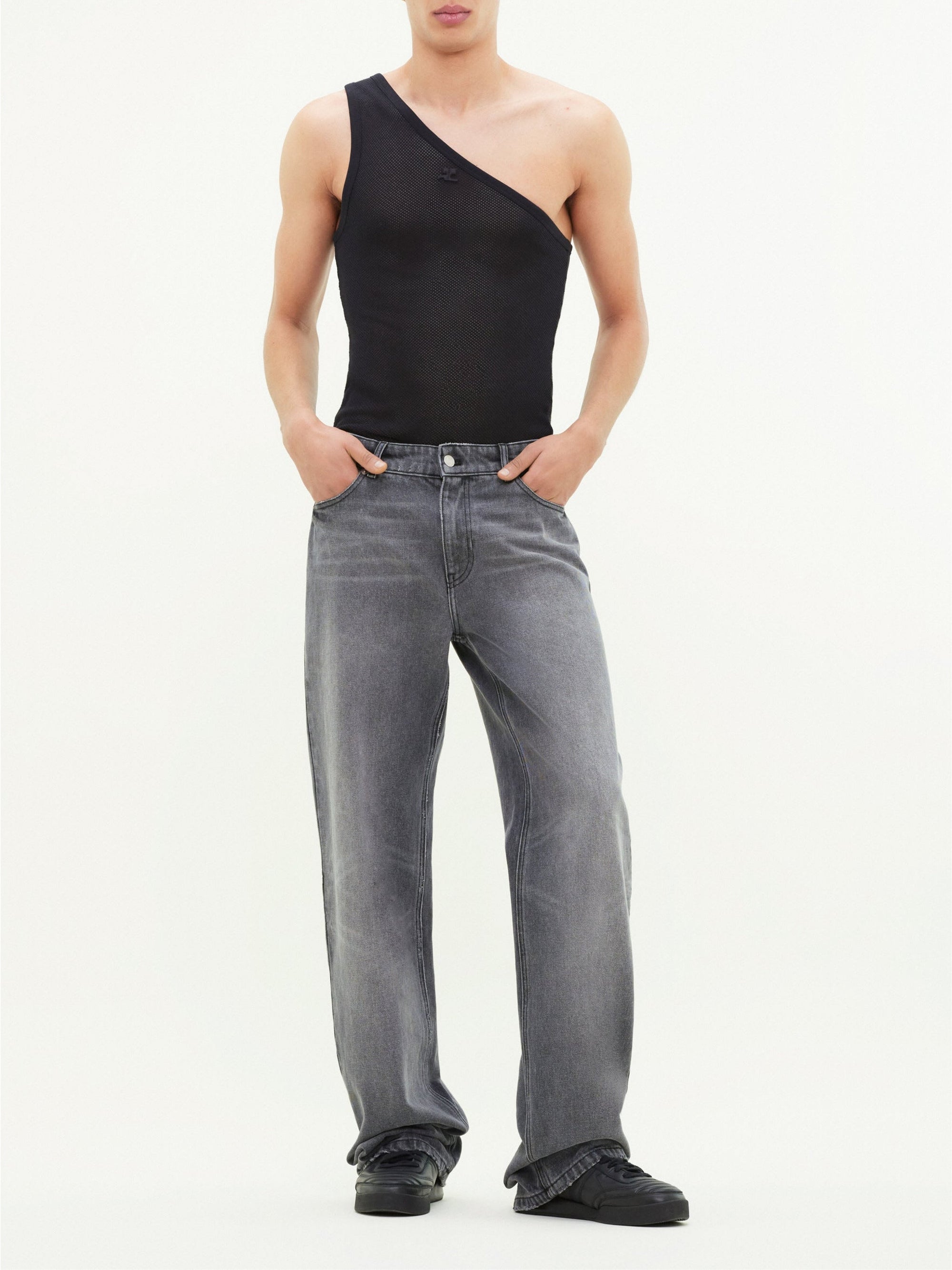 4pcs RELIQUAT 95€ / Débardeur asymétrique en tricot milano - Black