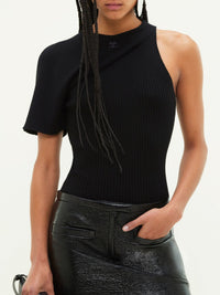13pcs RELIQUAT 120€ / Pull en maille côtelé à waves asymétriques - Black