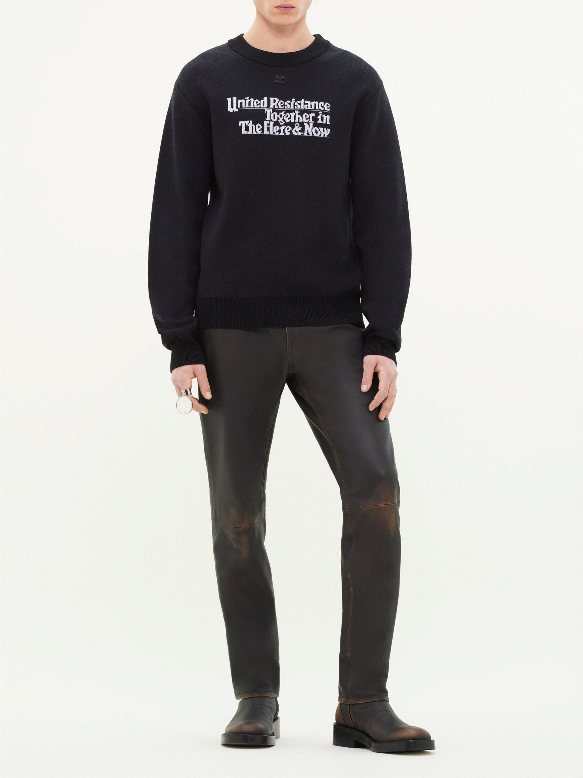 6pcs RELIQUAT 220€ / Pull résistance jacquard en laine - Black & Heritage white