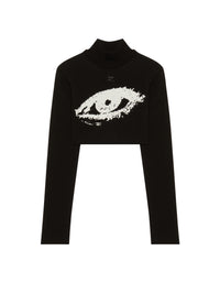 1pcs NEW / PULL CROP EN JACQUARD THE EYE - Black & Heritage white