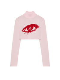 38pcs NEW / PULL CROP EN JACQUARD THE EYE - Powder pink & Grenat