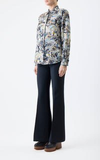 Blue Multi / Chemise Henri en soie - Blue Multi