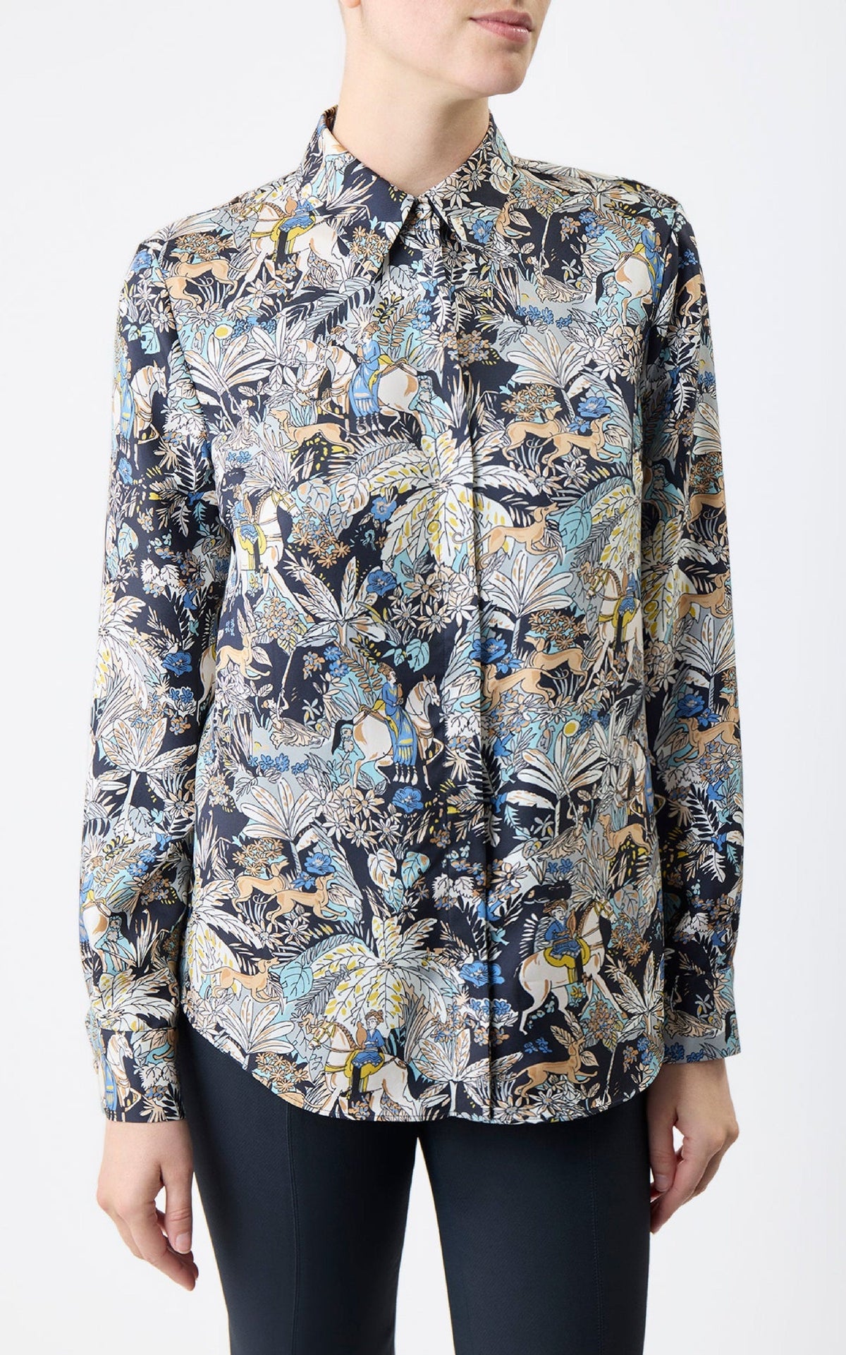 Blue Multi / Chemise Henri en soie - Blue Multi
