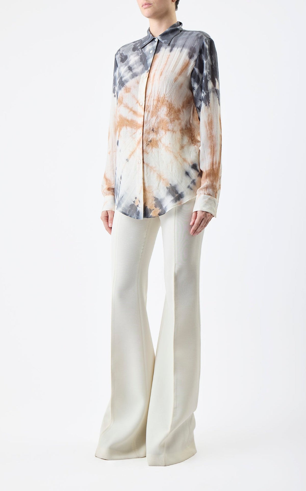 Camel Multi / Chemise Ferrara en cachemire et soie - Camel Multi