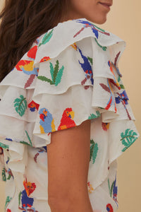 DJV_Stitched Birds Scarfs Off White Chemises & Blouses - Stitched Birds Scarfs Off White