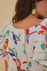 DJV_Stitched Birds Scarfs Off White Chemises & Blouses - Stitched Birds Scarfs Off White