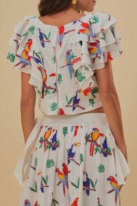 DJV_Stitched Birds Scarfs Off White Chemises & Blouses - Stitched Birds Scarfs Off White