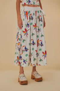 Midi skirt with side bow and cotton embroidery - White