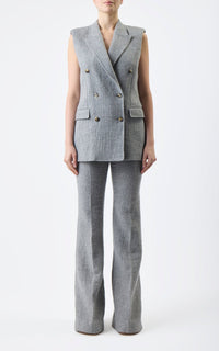 Mayte Vest en light gris chiné cachemire lin df coating