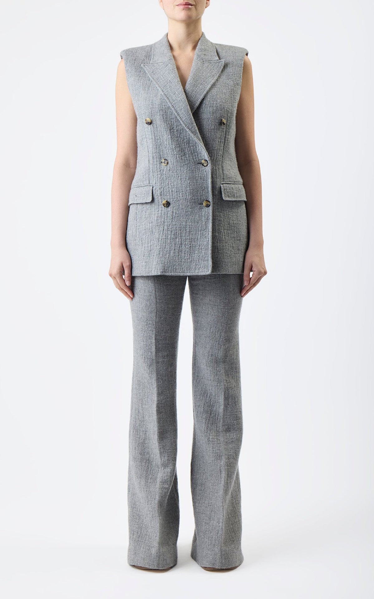 Mayte Vest en light gris chiné cachemire lin df coating
