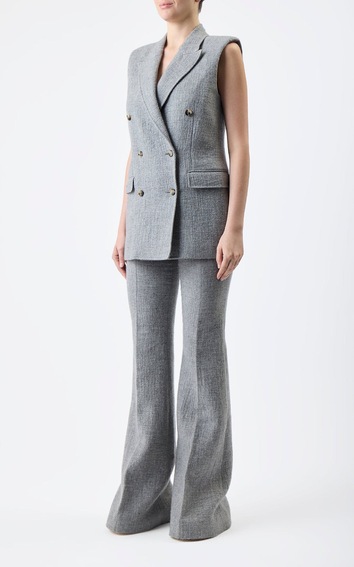 Mayte Vest en light gris chiné cachemire lin df coating