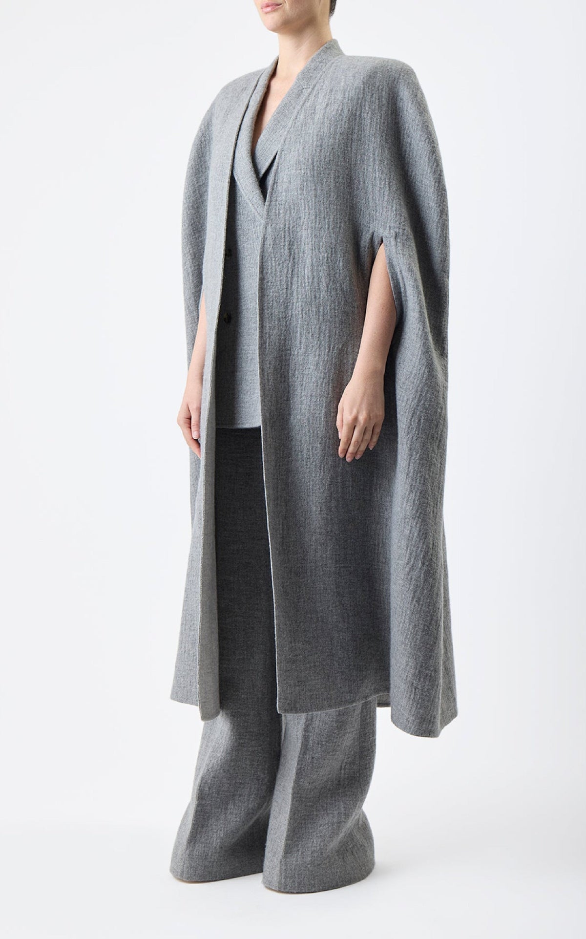 Lindlow Cape en light gris chiné cachemire lin df coating