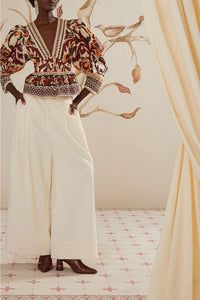 Blouse Toucans à manches bouffantes en coton - Beige