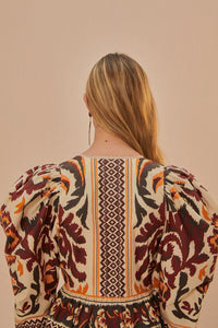 Blouse Toucans à manches bouffantes en coton - Beige