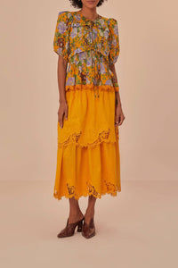 Blouse Capri à manches courtes et col V en coton - Orange