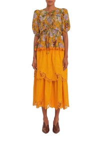 Blouse Capri à manches courtes et col V en coton - Orange