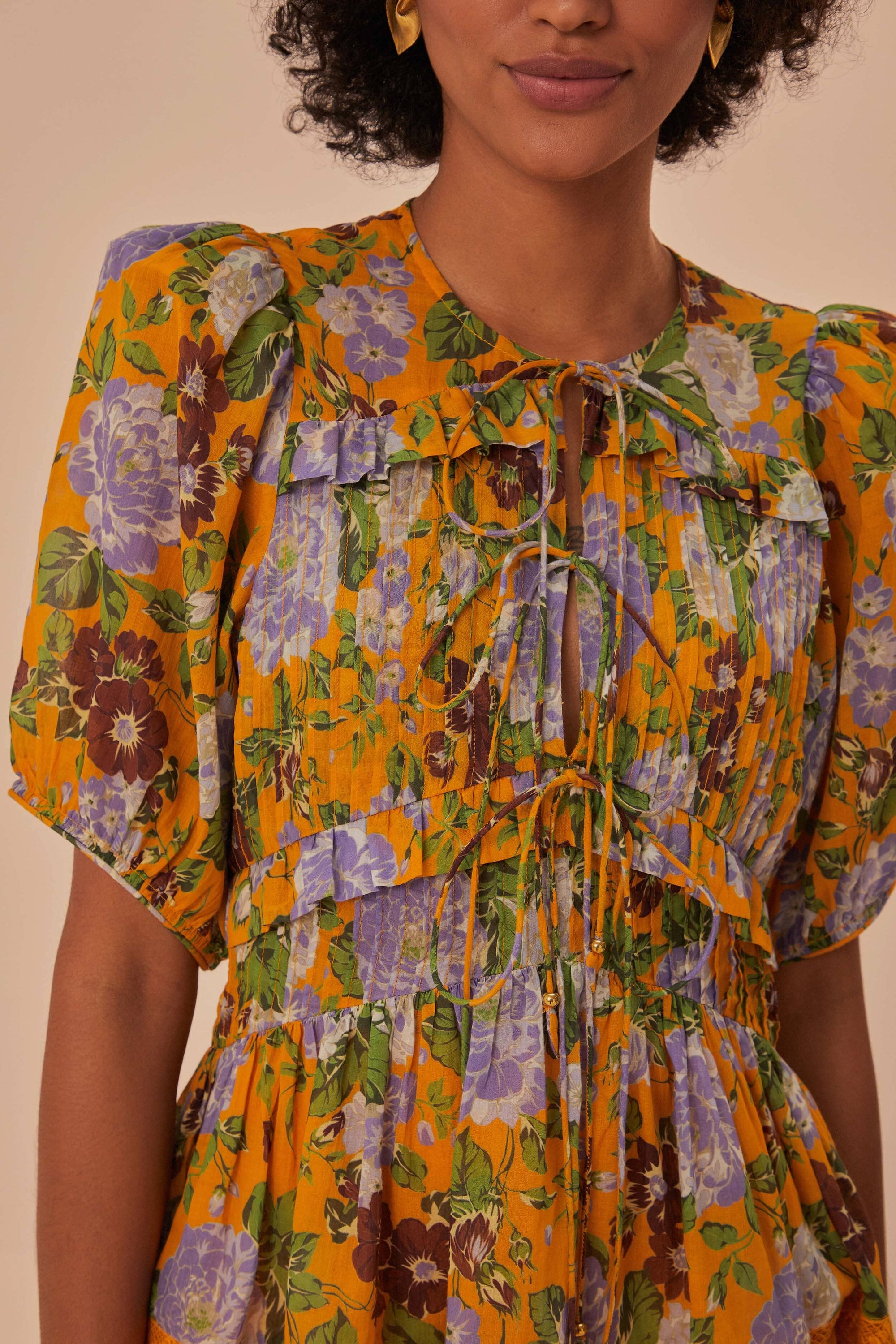 Blouse Capri à manches courtes et col V en coton - Orange