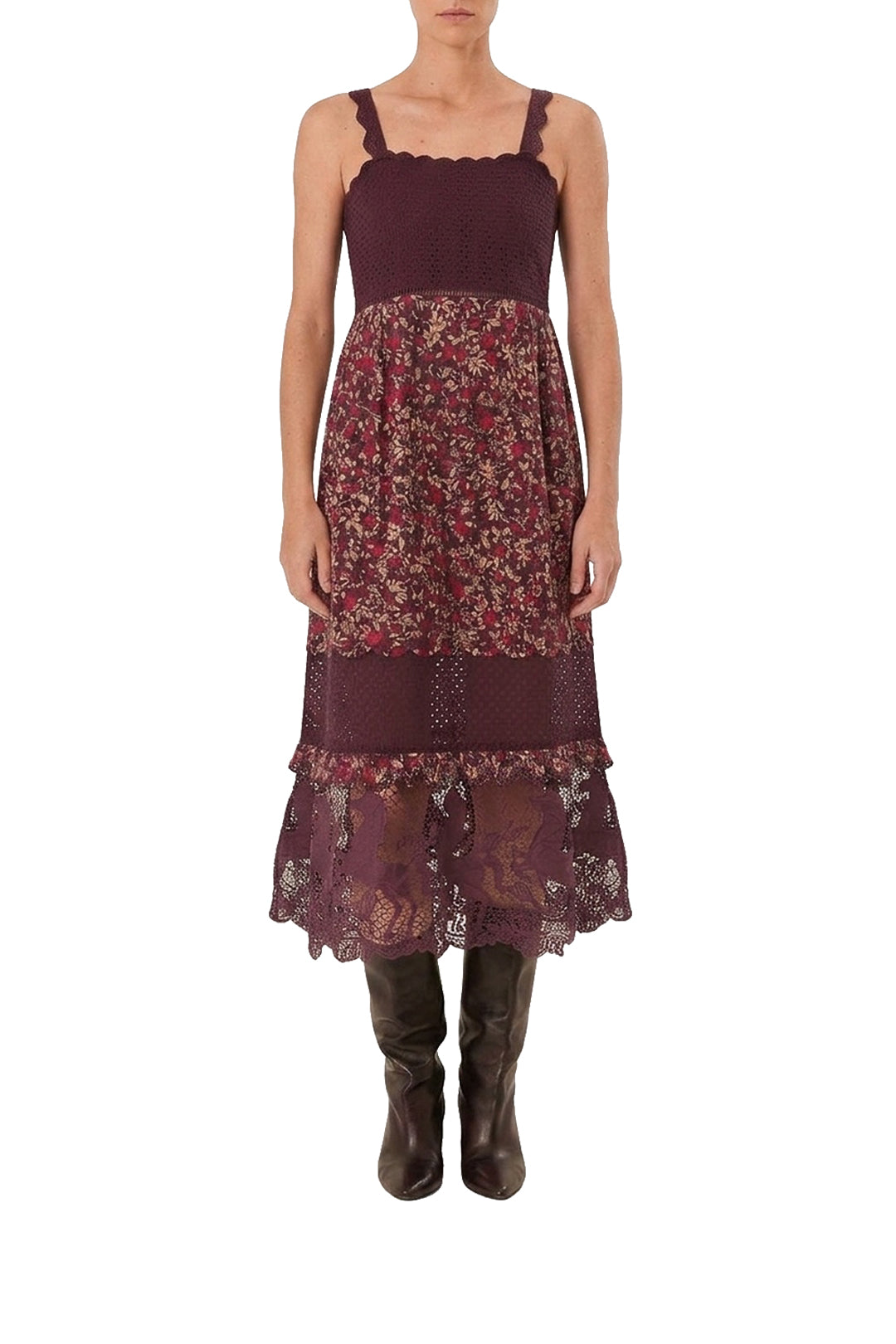 Robe midi Chelsea Garden à dentelle brodée en coton - Violet