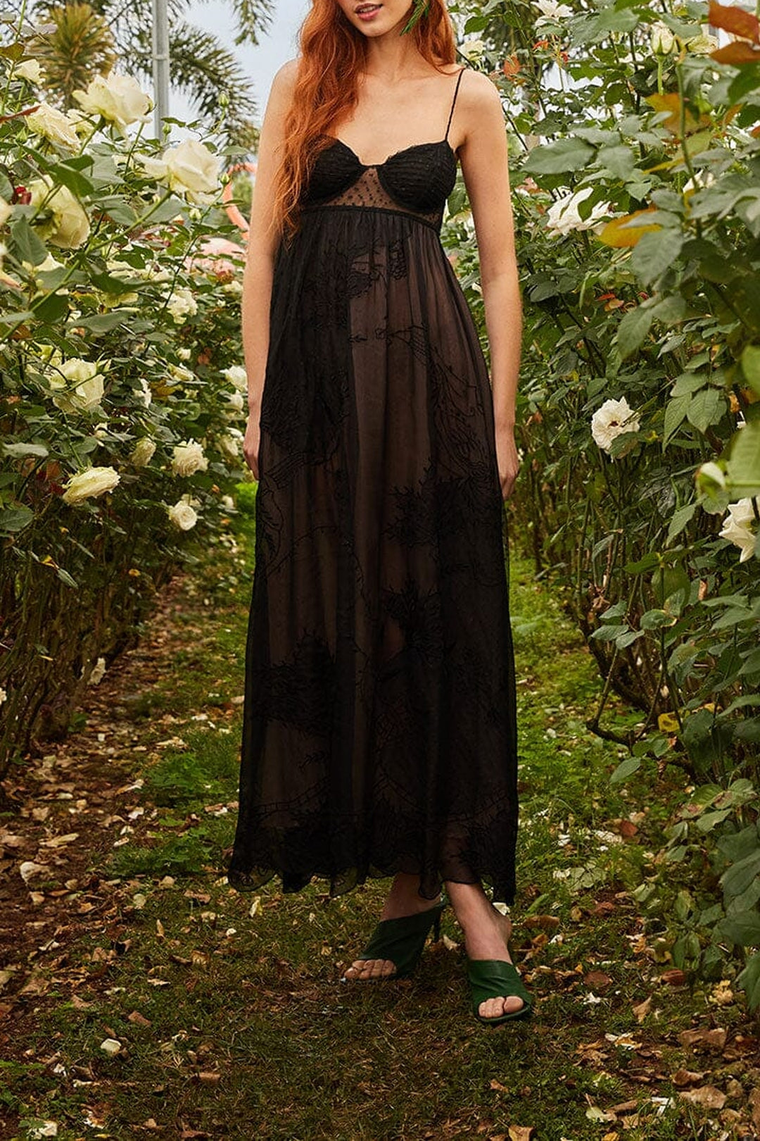 Robe longue style corset en dentelle - Noir