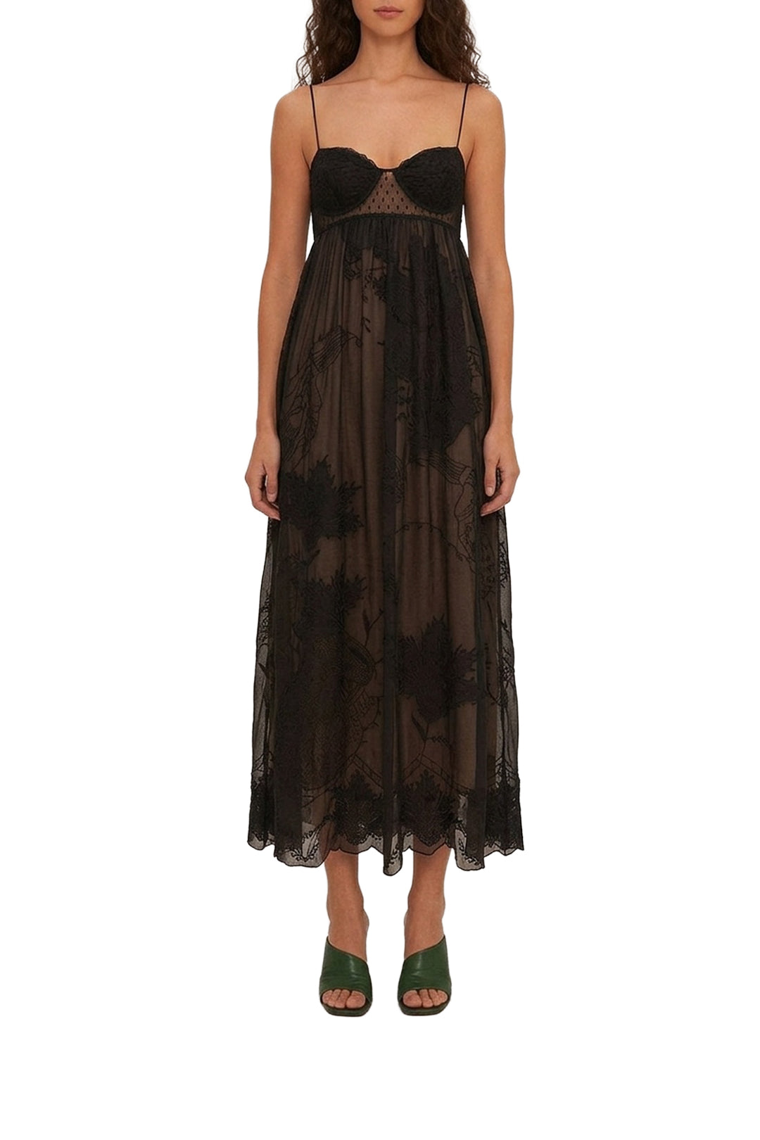 Robe longue style corset en dentelle - Noir