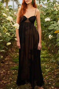 Robe longue style corset en dentelle - Noir
