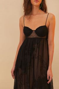Robe longue style corset en dentelle - Noir