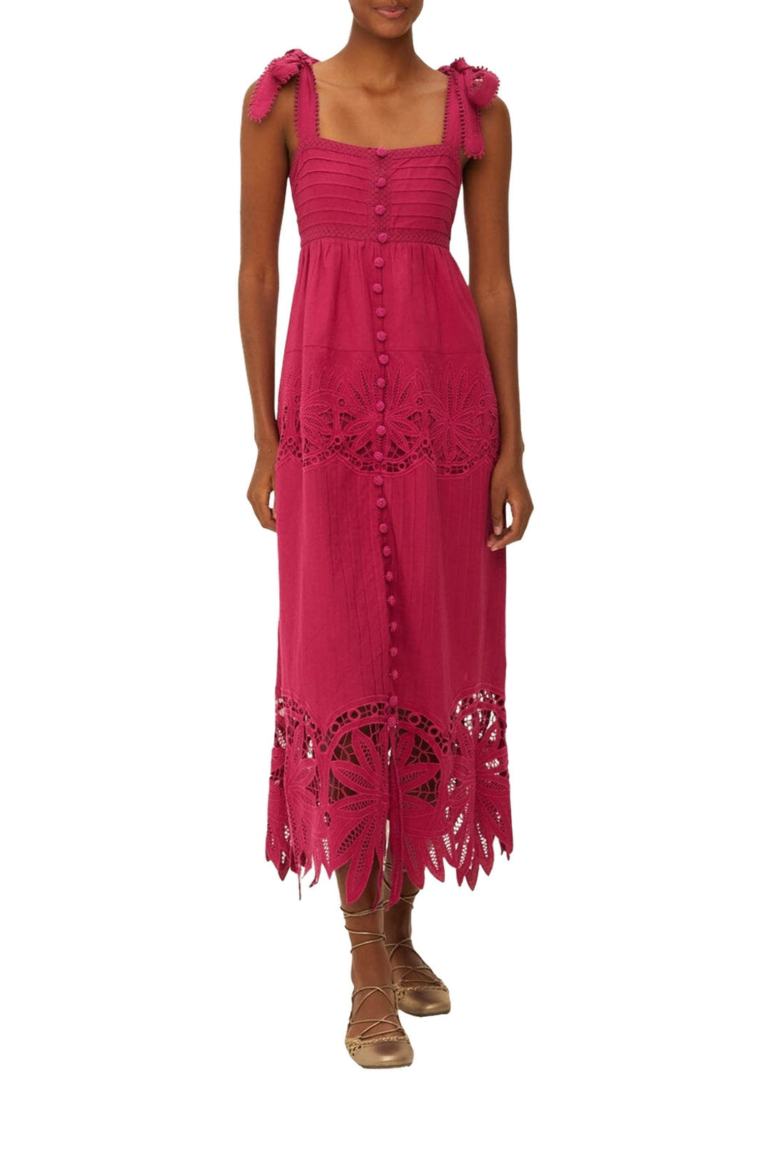 Robe longue Daisy brodée en coton - Rose