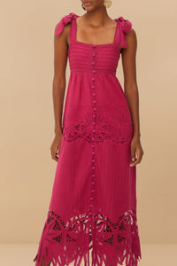 Robe longue Daisy brodée en coton - Rose