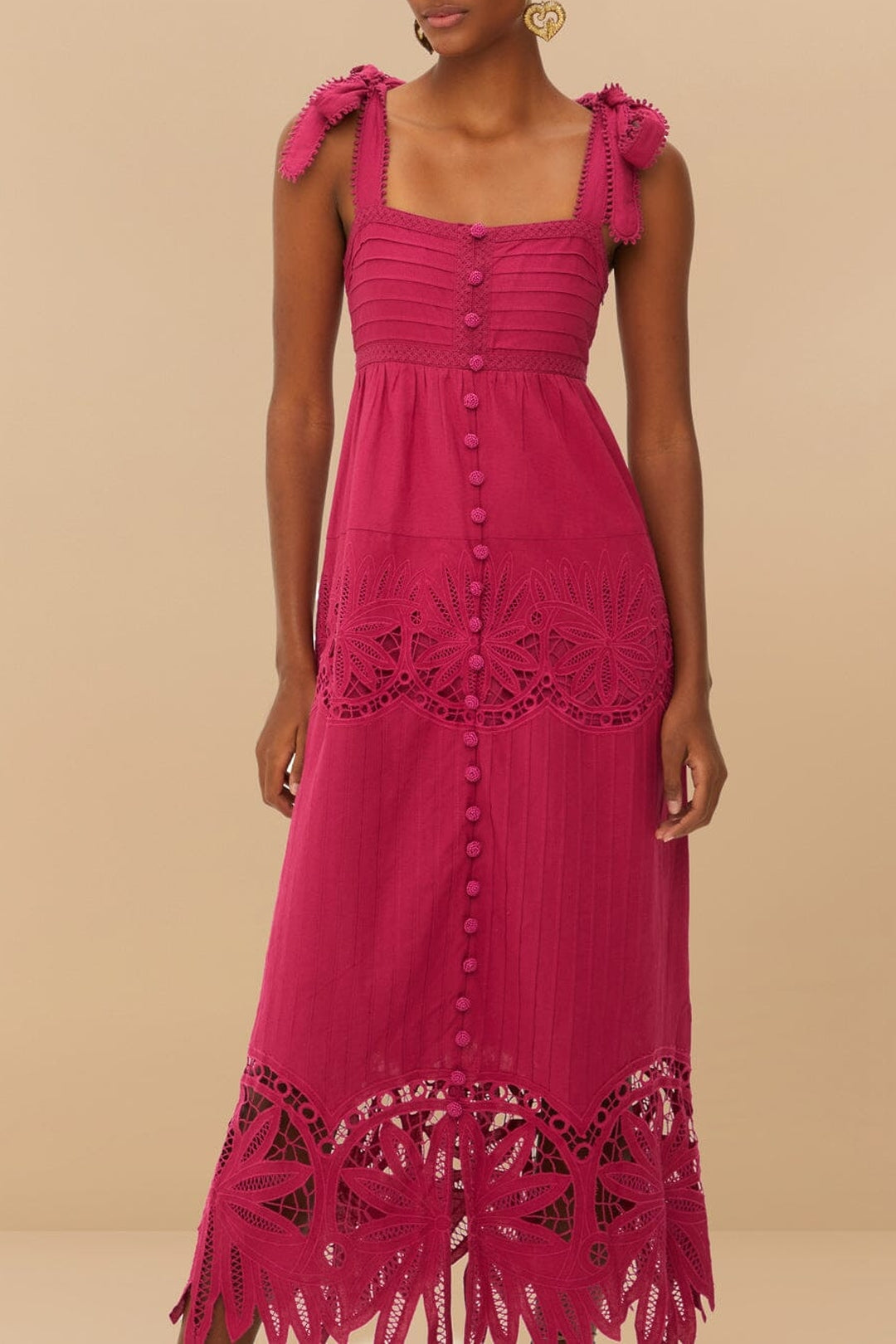 Robe longue Daisy brodée en coton - Rose