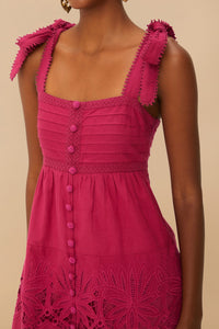 Robe longue Daisy brodée en coton - Rose