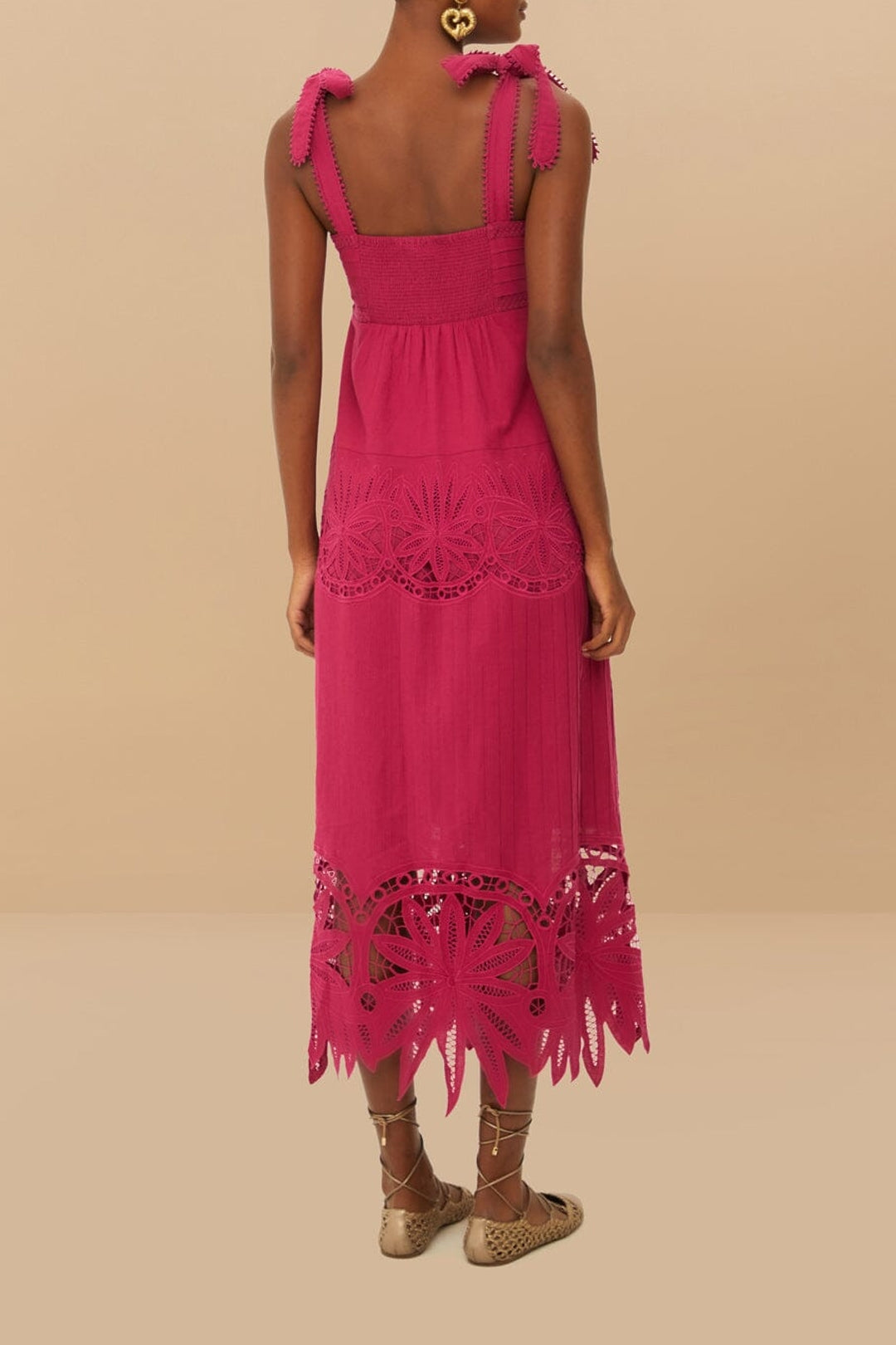 Robe longue Daisy brodée en coton - Rose