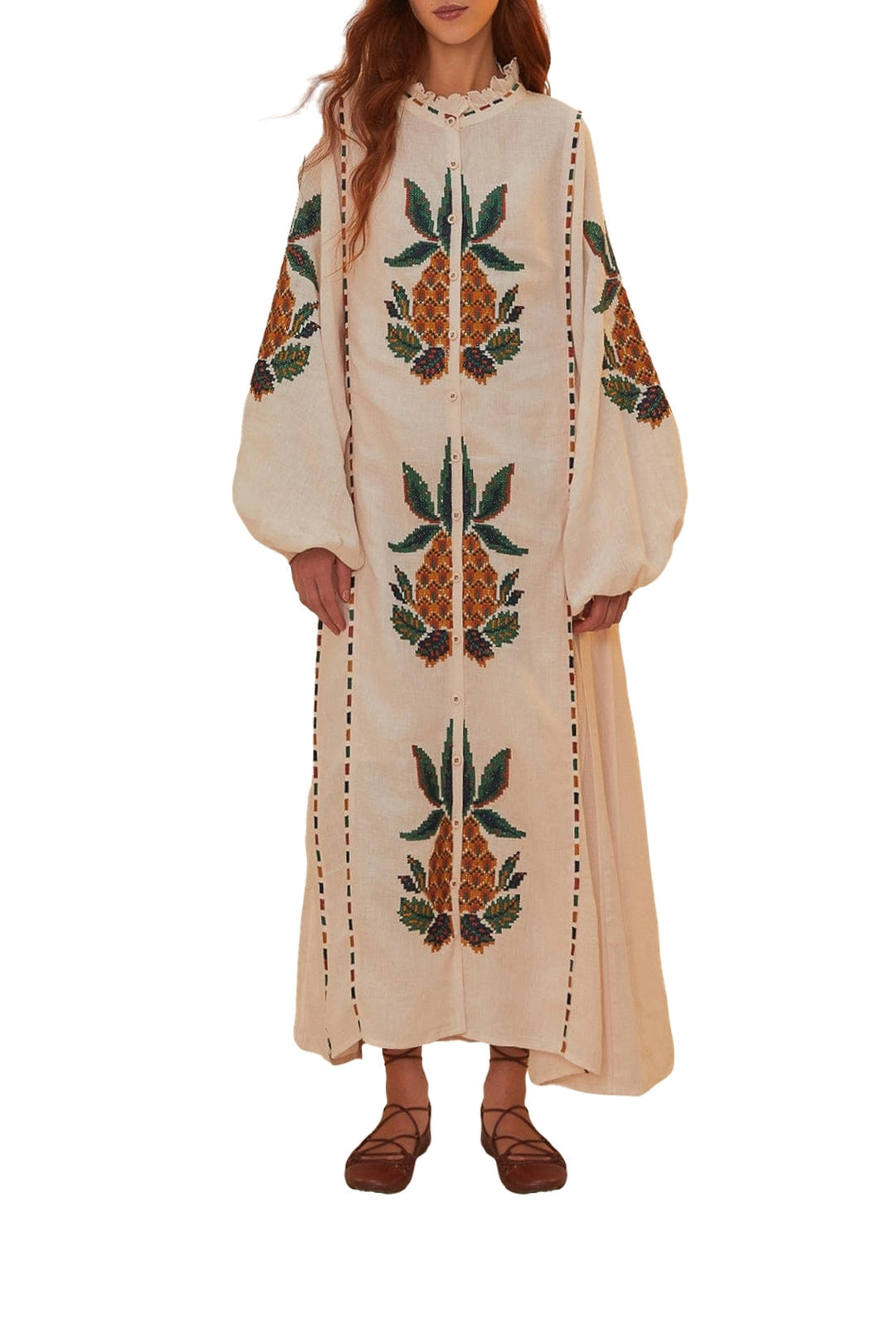 Pineapple long dress in linen - Beige
