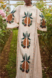 Pineapple long dress in linen - Beige