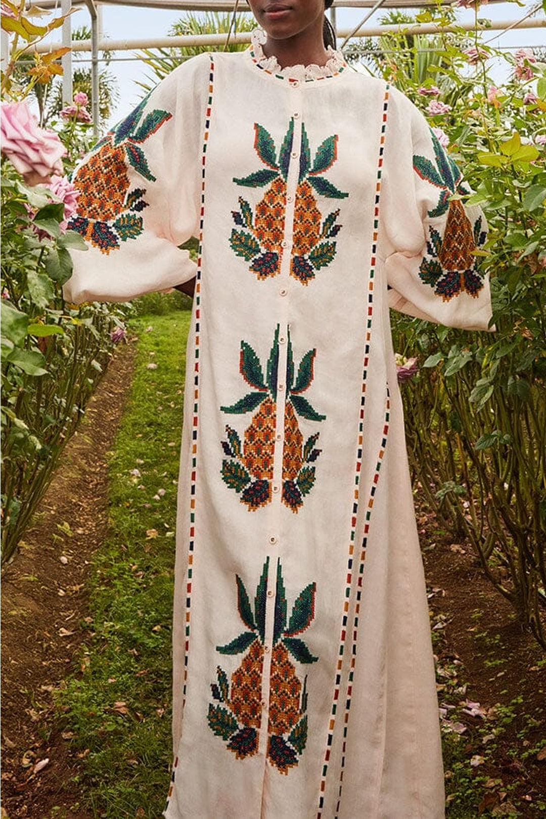 Pineapple long dress in linen - Beige