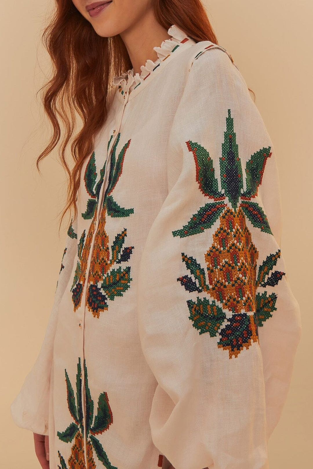 Pineapple long dress in linen - Beige
