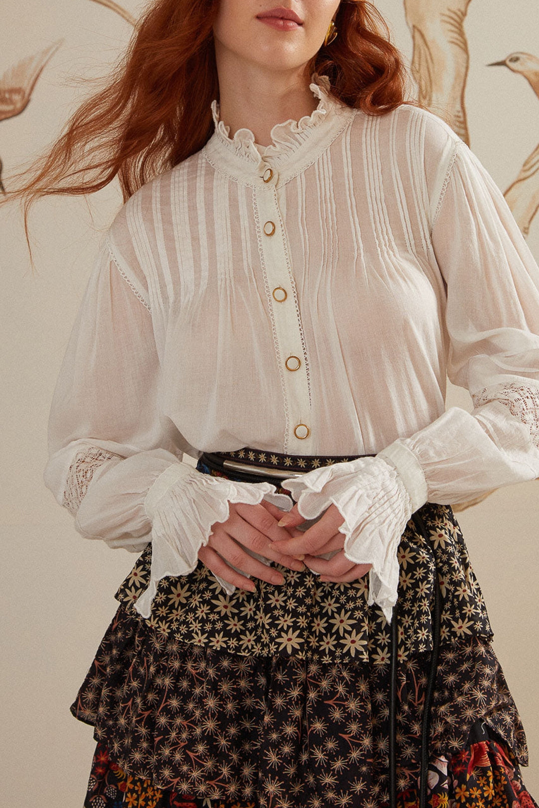 Blouse à manches longues en coton - Blanc