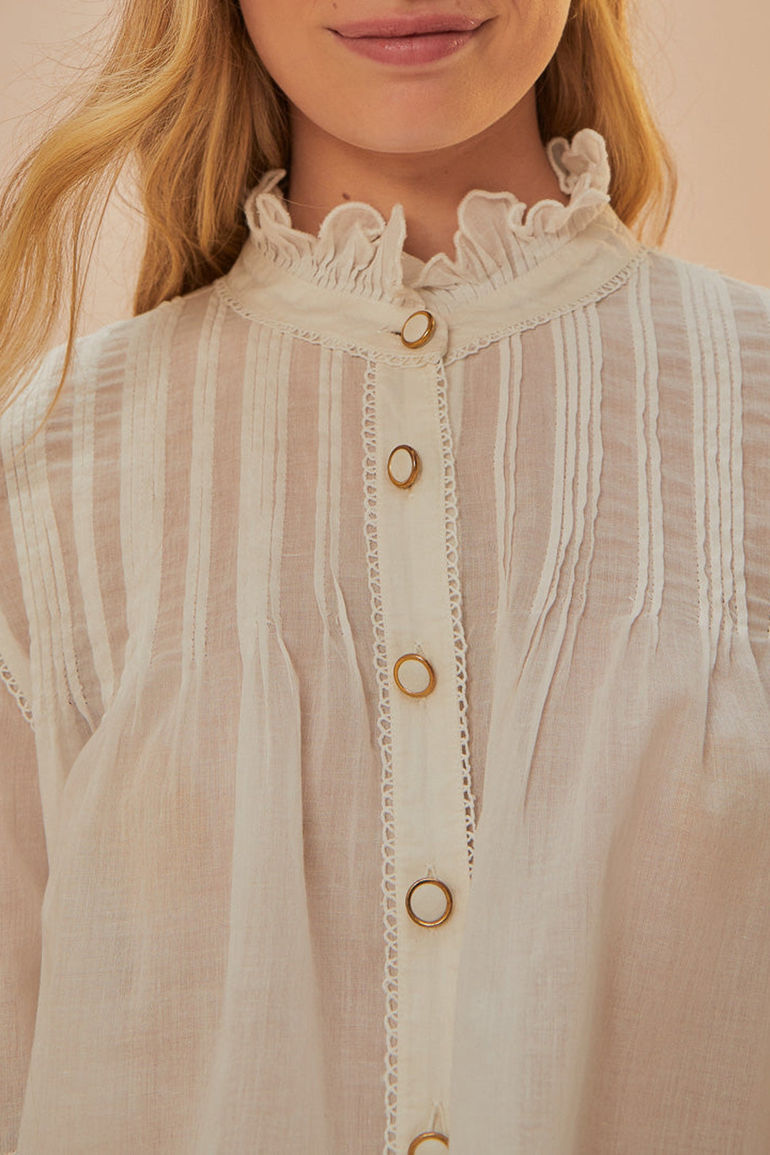 Blouse à manches longues en coton - Blanc