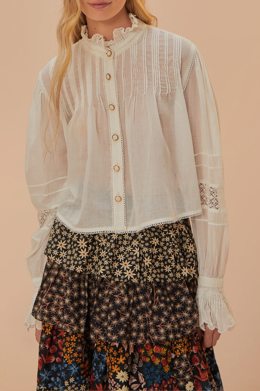 Blouse à manches longues en coton - Blanc