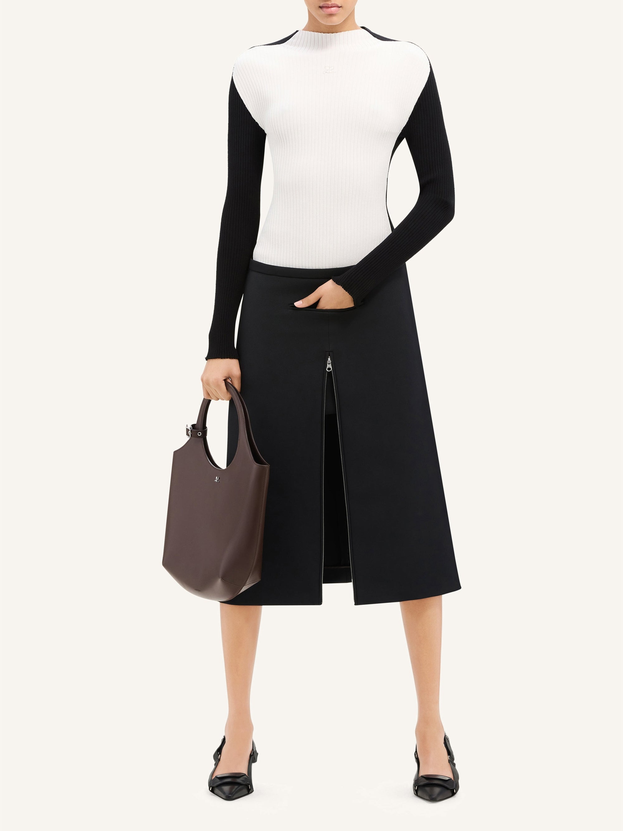 PREMIUM 42pcs NEW / JUPE MIDI TAILLEUR EN TWILL - Black