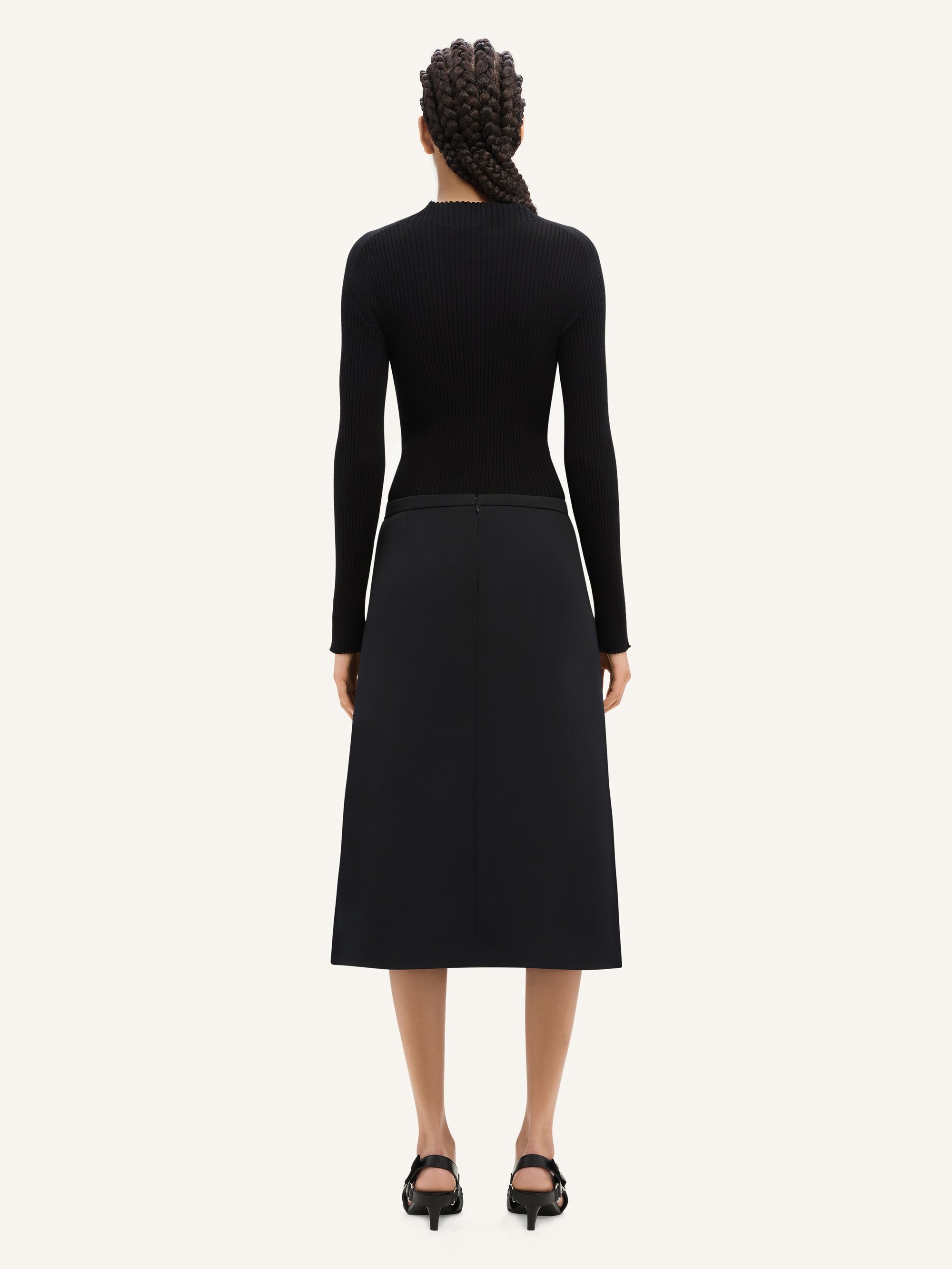 PREMIUM 42pcs NEW / JUPE MIDI TAILLEUR EN TWILL - Black