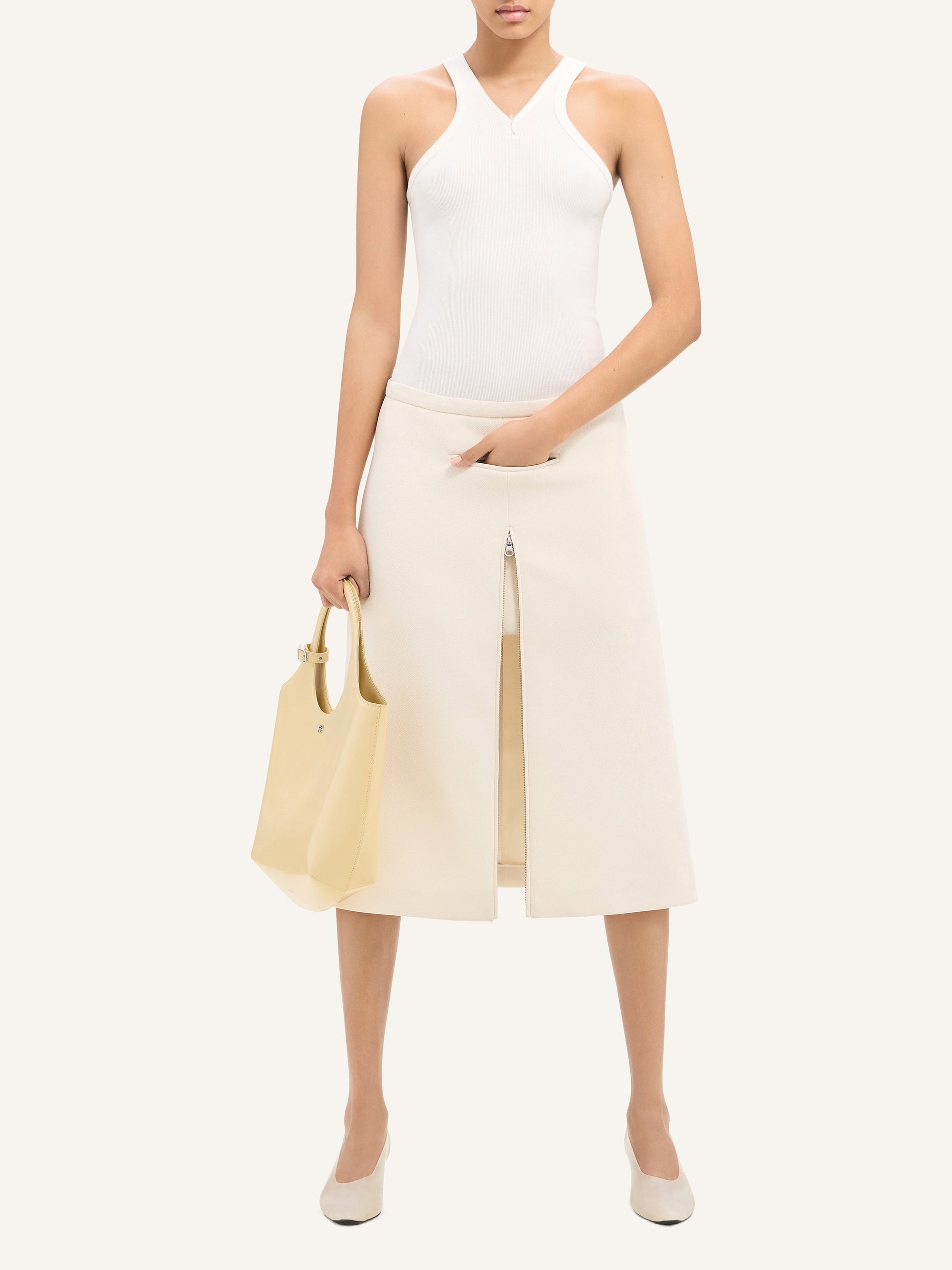 PREMIUM 21pcs NEW / JUPE MIDI TAILLEUR HÉRITAGE EN CRÊPE - Natural