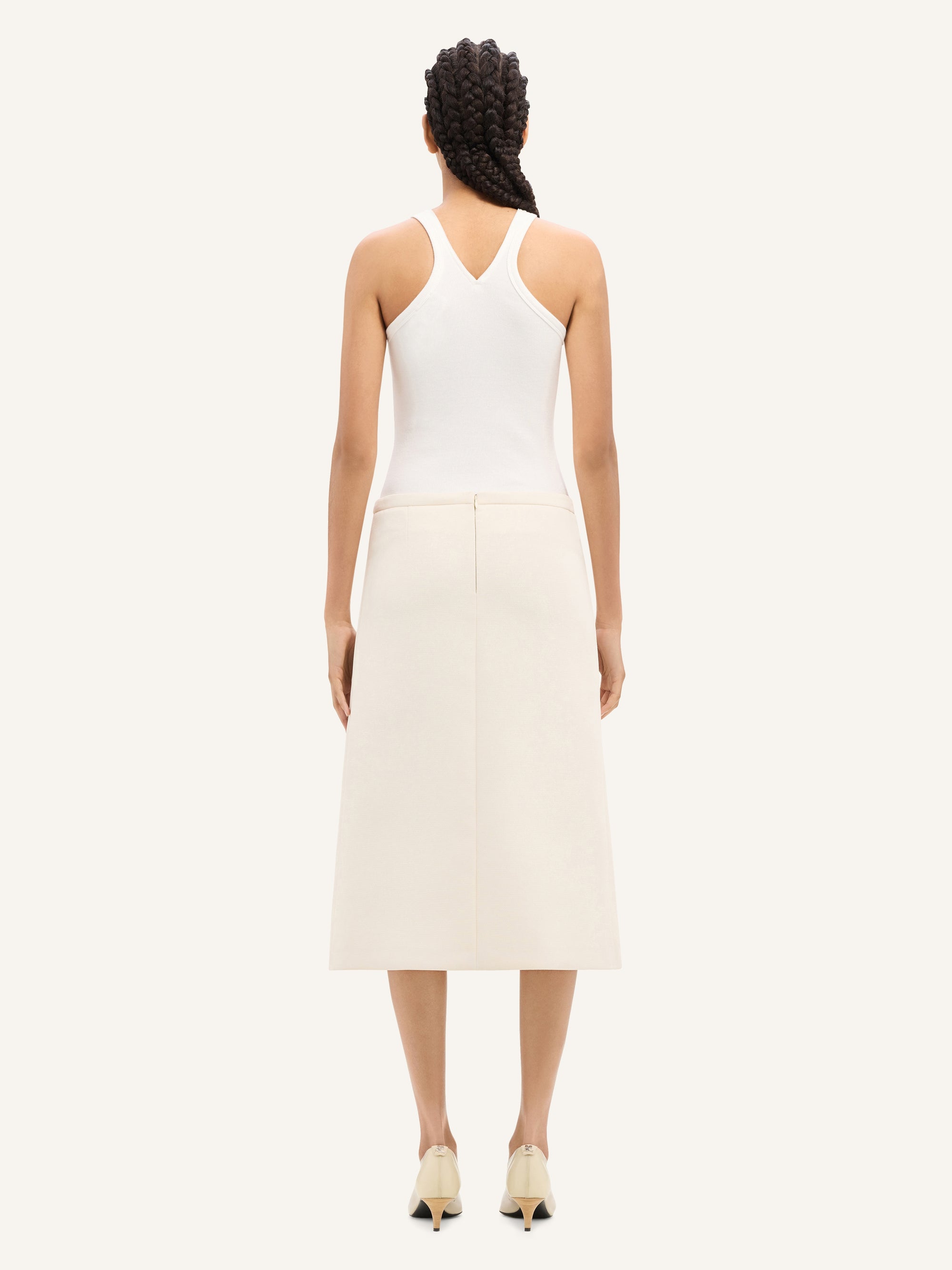 PREMIUM 21pcs NEW / JUPE MIDI TAILLEUR HÉRITAGE EN CRÊPE - Natural
