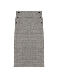 Jupe à poche frontale à motifs prince de galles en laine - Sand & Mud Brown