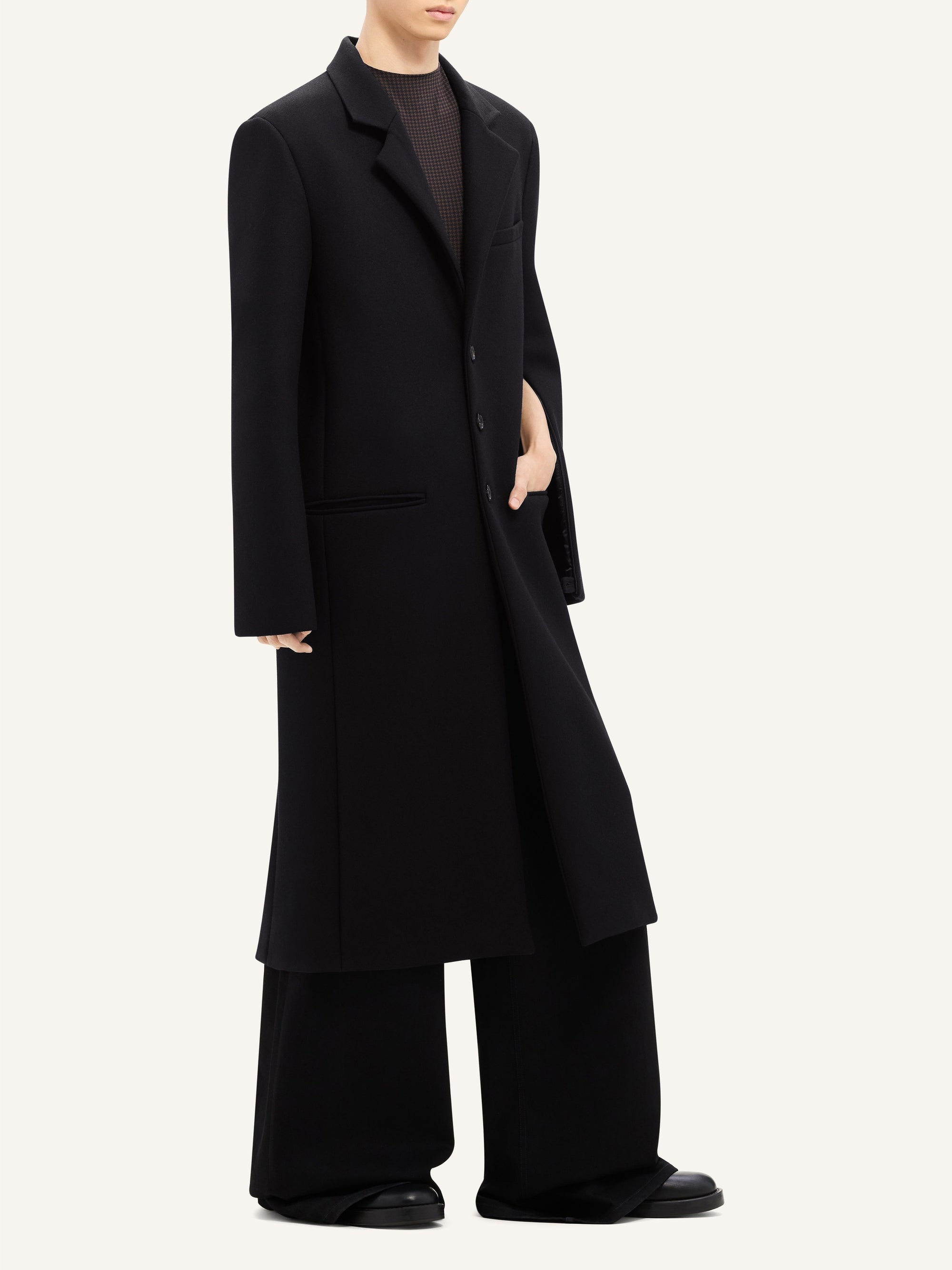 PREMIUM 17pcs NEW / MANTEAU LONG TAILLEUR EN LAINE - Black