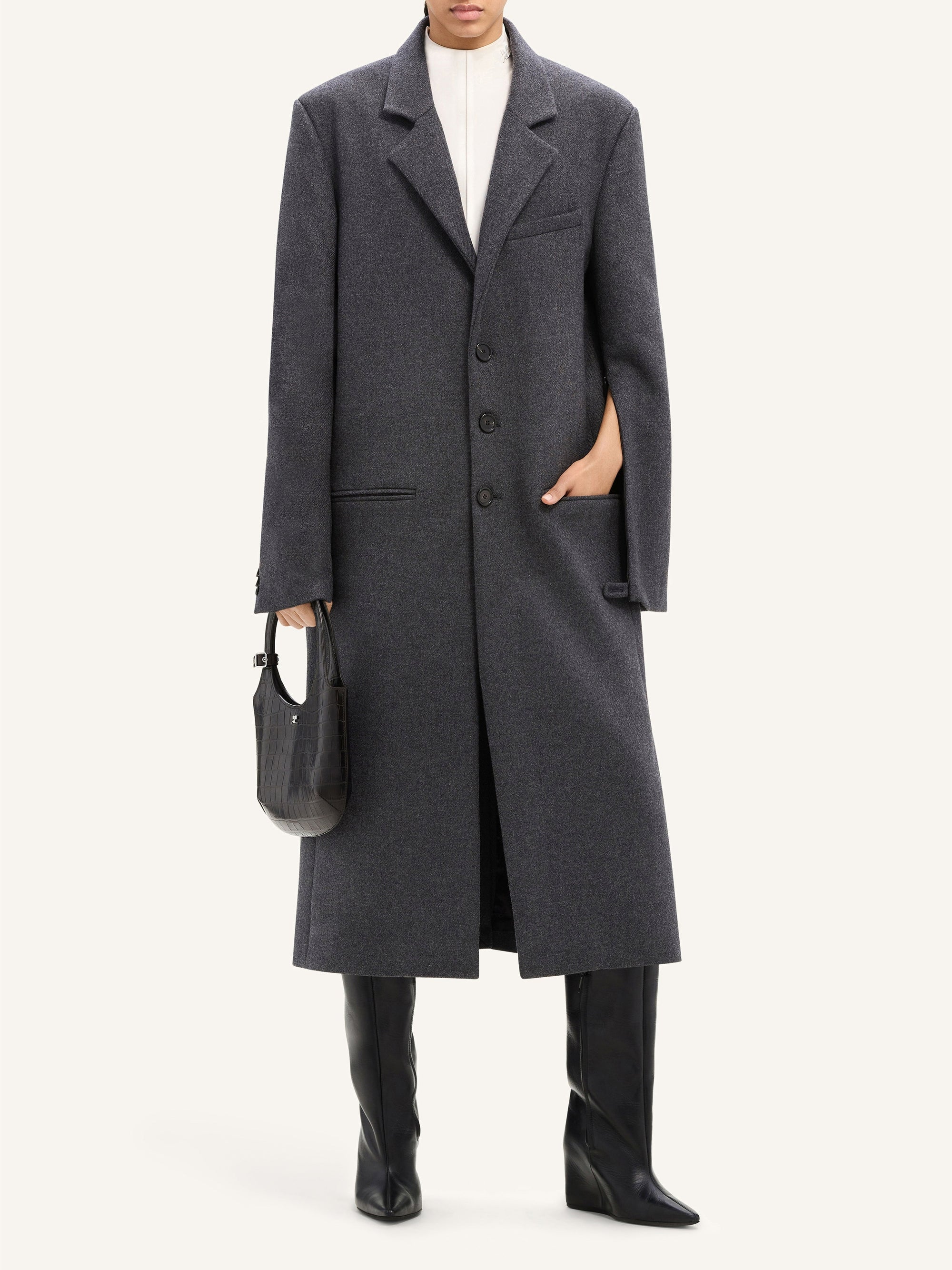 PREMIUM 11pcs NEW / MANTEAU LONG TAILLEUR EN LAINE - Gris Chine